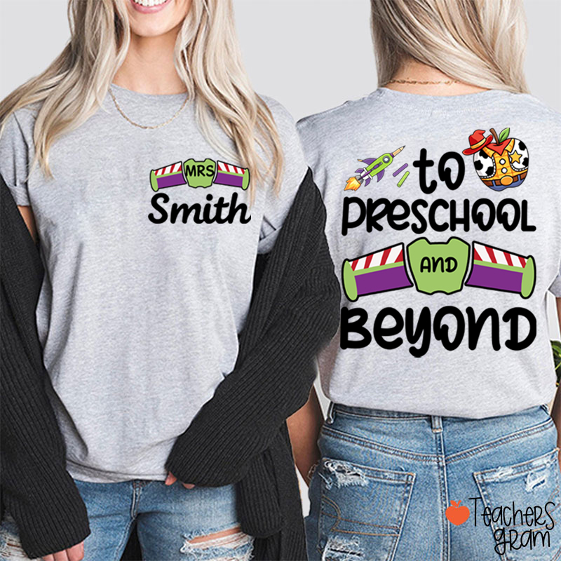 Personalized Grade And Name Galaxy Cartoon Teacher Two Sided T-Shirt