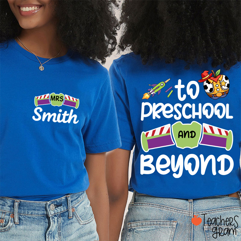 Personalized Grade And Name Galaxy Cartoon Teacher Two Sided T-Shirt