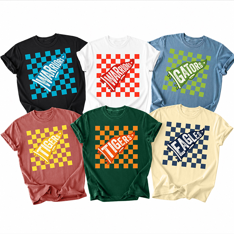 Personalized Mascot Checkered Pennant Teacher T-Shirt