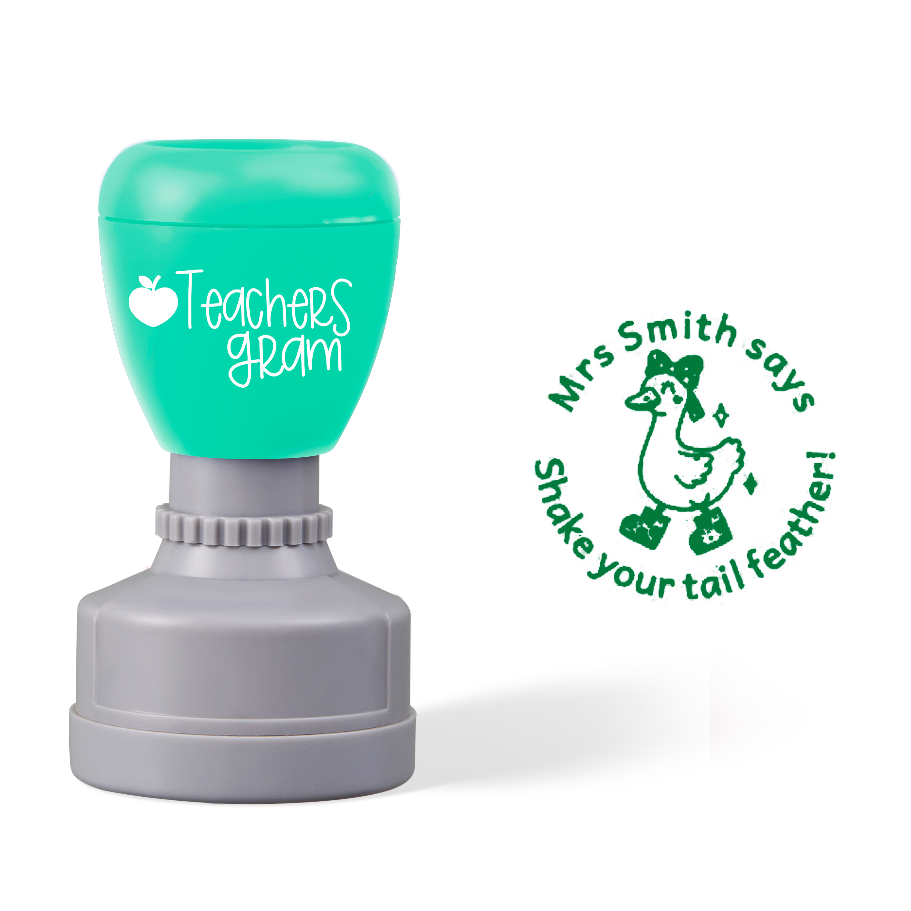 Personalized Name Says Shake Your Tail Feather Teacher Stamp