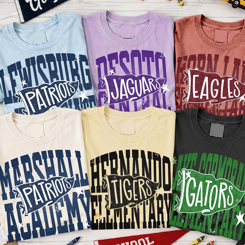 Personalized School Name Mascot Pennant Vintage Teacher T-Shirt