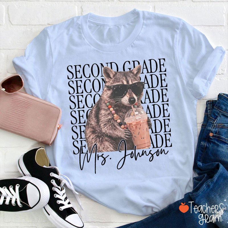 Personalized Grade And Name Raccoon Teacher T-Shirt
