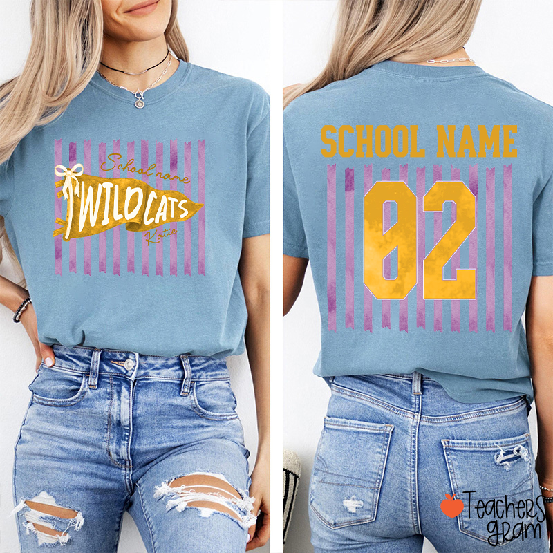 Personalized Name And Text Cartoon Supply Teacher Two Sided T-Shirt