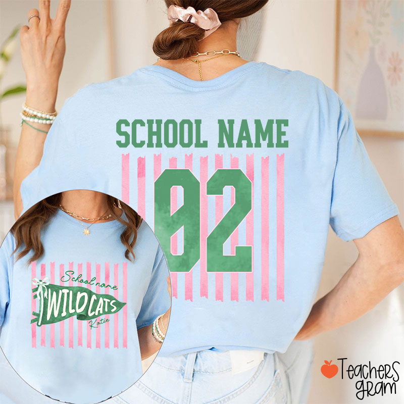 Personalized Name And Text Cartoon Supply Teacher Two Sided T-Shirt