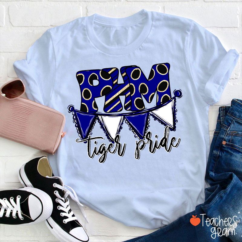 Personalized Mascot Banner Dots Teacher T-Shirt