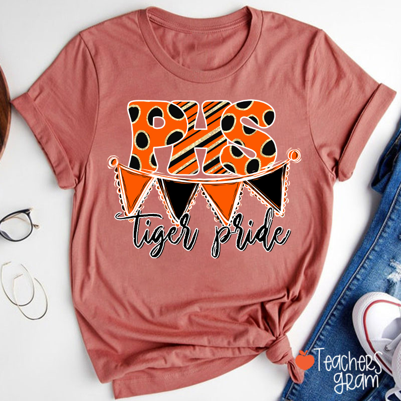 Personalized Mascot Banner Dots Teacher T-Shirt