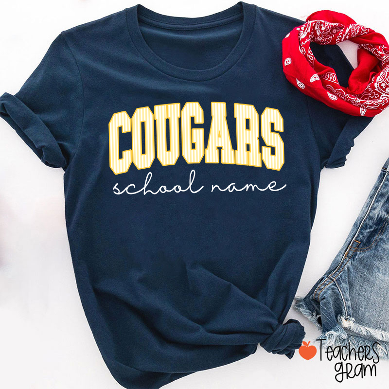 Personalized Mascot School Spirit Stripes Teacher T-Shirt