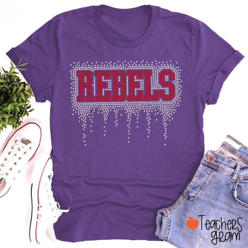 Personalized Mascot Drip Faux Rhinestone Teacher T-Shirt