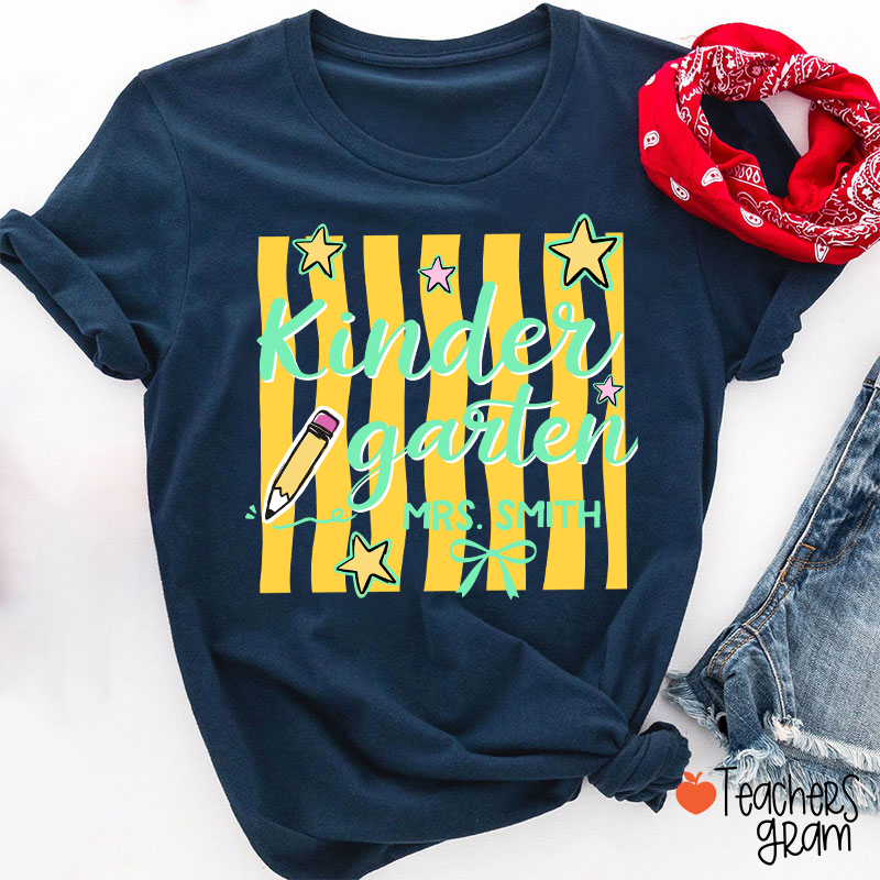 Personalized Grade And Name Stars And Pencil Teacher T-Shirt