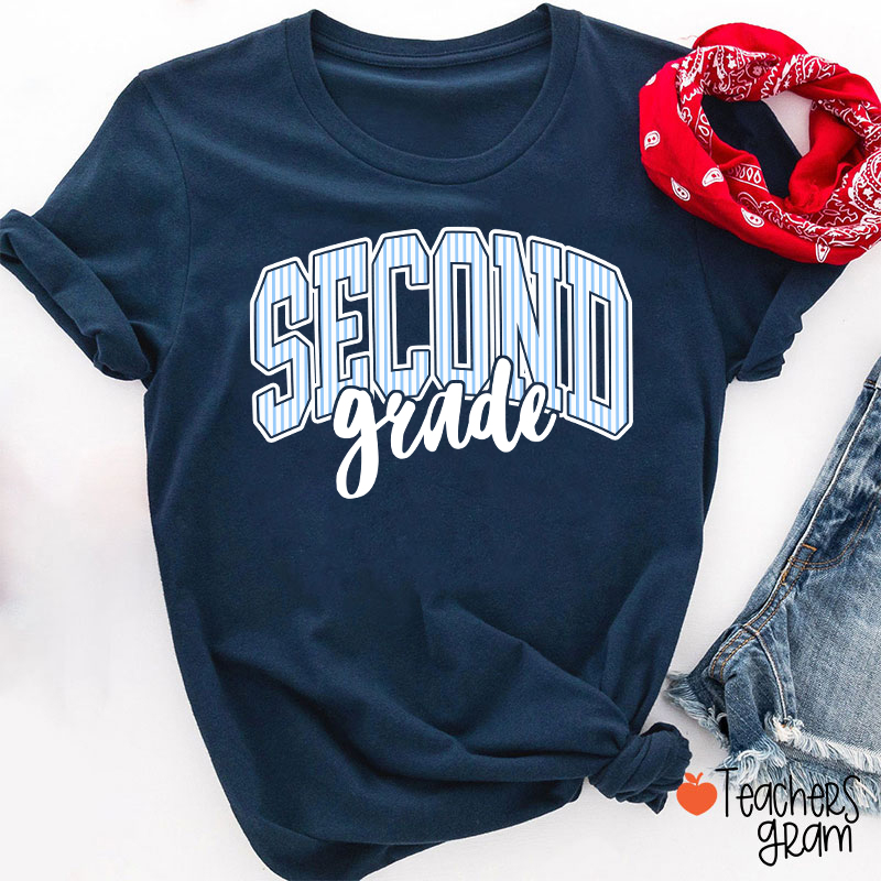 Personalized Grade Striped Varsity Teacher T-Shirt