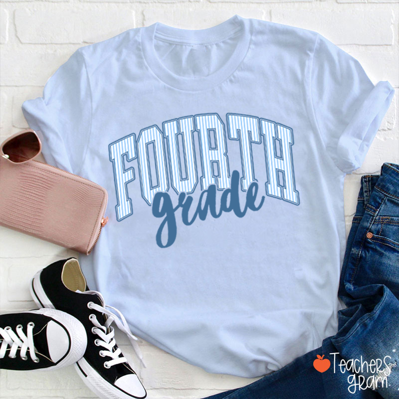 Personalized Grade Striped Varsity Teacher T-Shirt