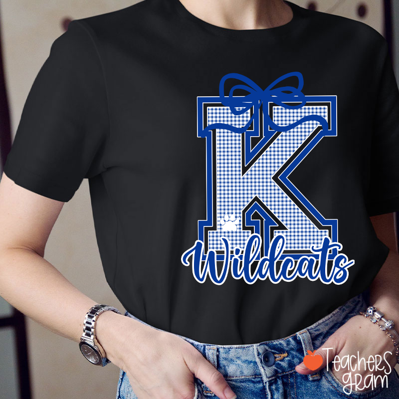 Personalized Mascot Gingham Varsity Coquette Bow Teacher T-Shirt