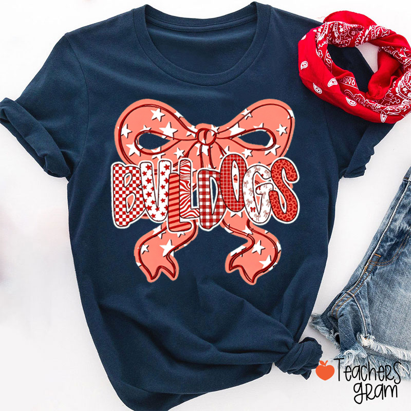 Personalized Mascot Star Bow Mixed Pattern Letter Teacher T-Shirt