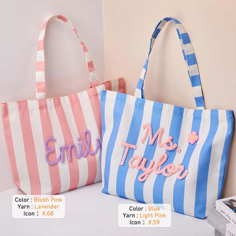 Personalized Name Canvas Striped Tote