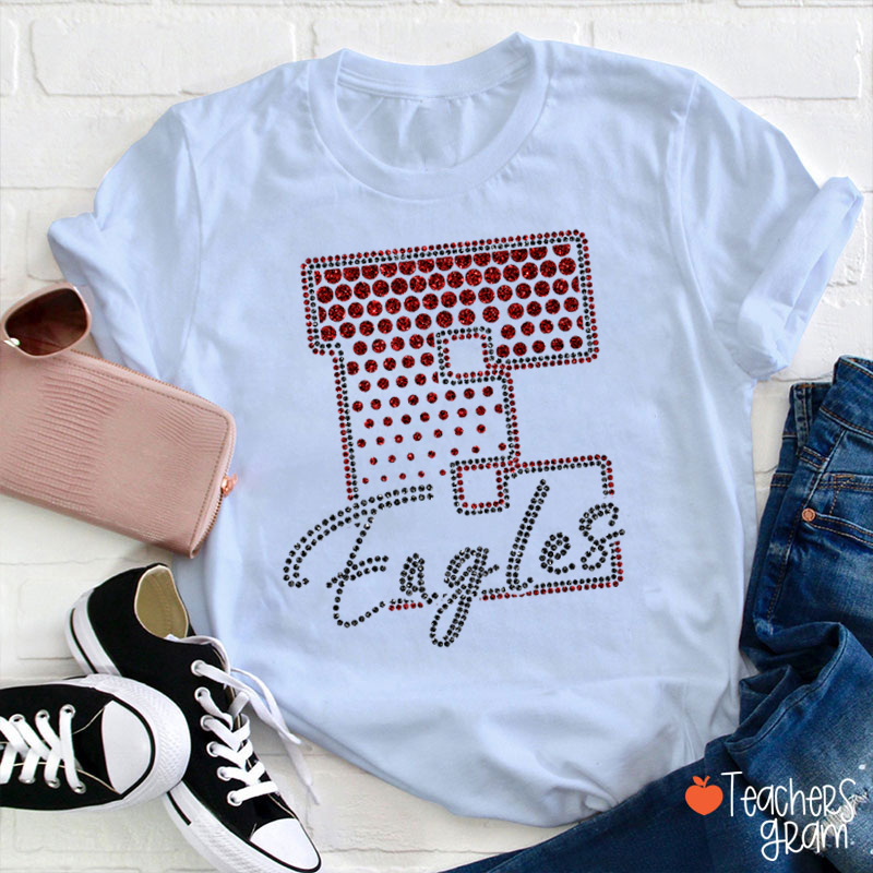 Personalized Mascot Rhinestone Varsity Letter Script Teacher T-Shirt