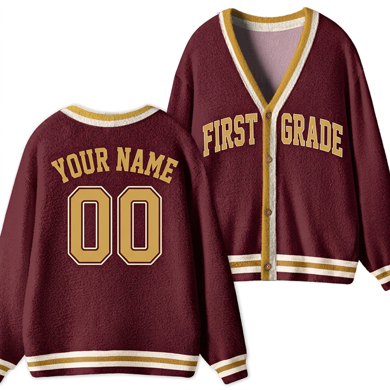Personalized Grade Name Number V‑Neck Striped Button Teacher Ugly Cardigan Sweaters