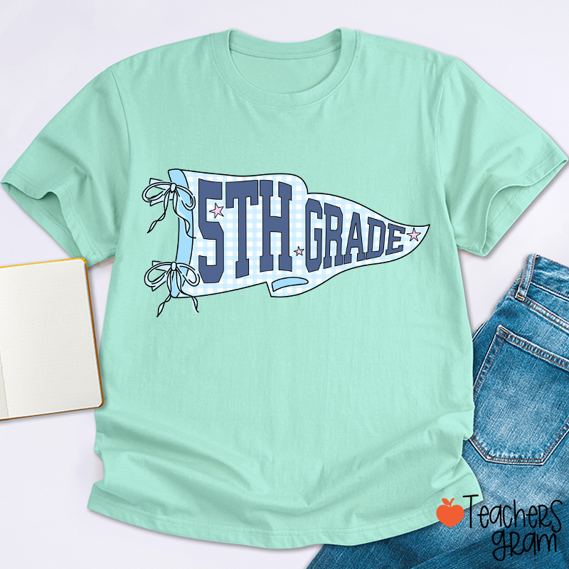 Personalized Text Gingham Pennant Teacher T-Shirt