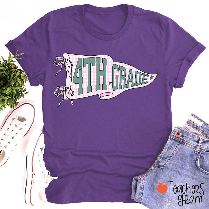 Personalized Text Gingham Pennant Teacher T-Shirt