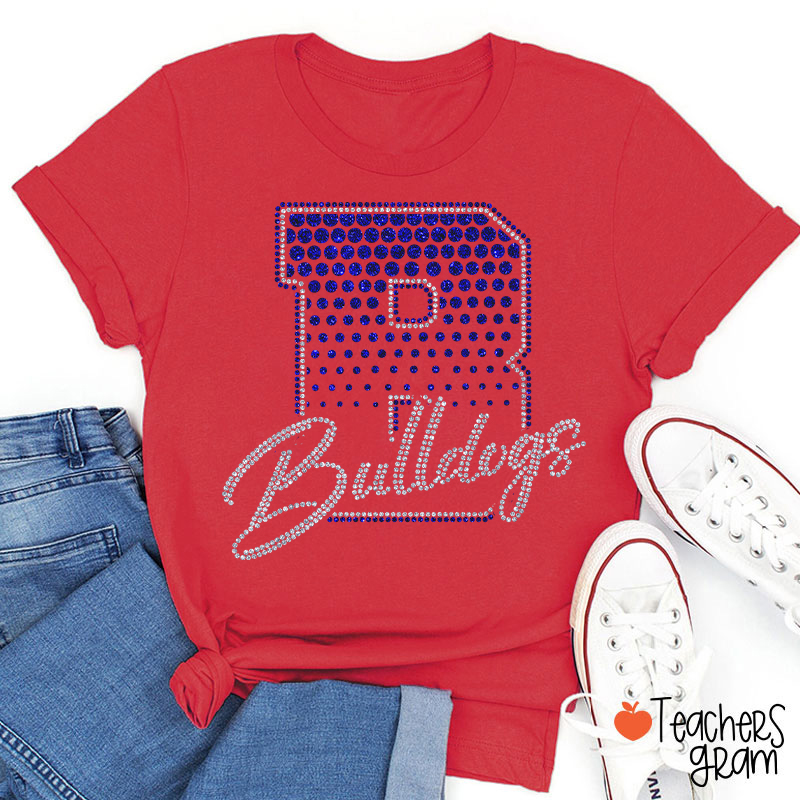 Personalized Mascot Rhinestone Varsity Letter Script Teacher T-Shirt