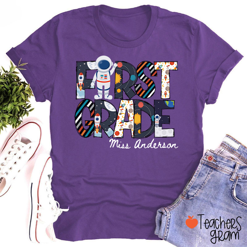 Personalized Grade Name Outer Space Astronaut Teacher T-Shirt