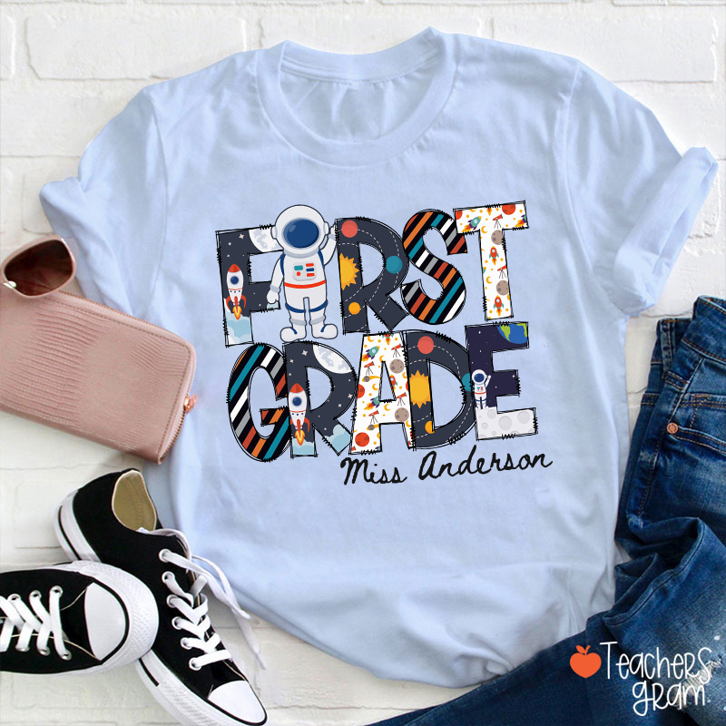 Personalized Grade Name Outer Space Astronaut Teacher T-Shirt