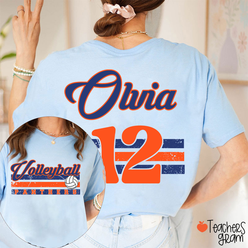 Personalized Name And Number Teacher Two Sided T-Shirt