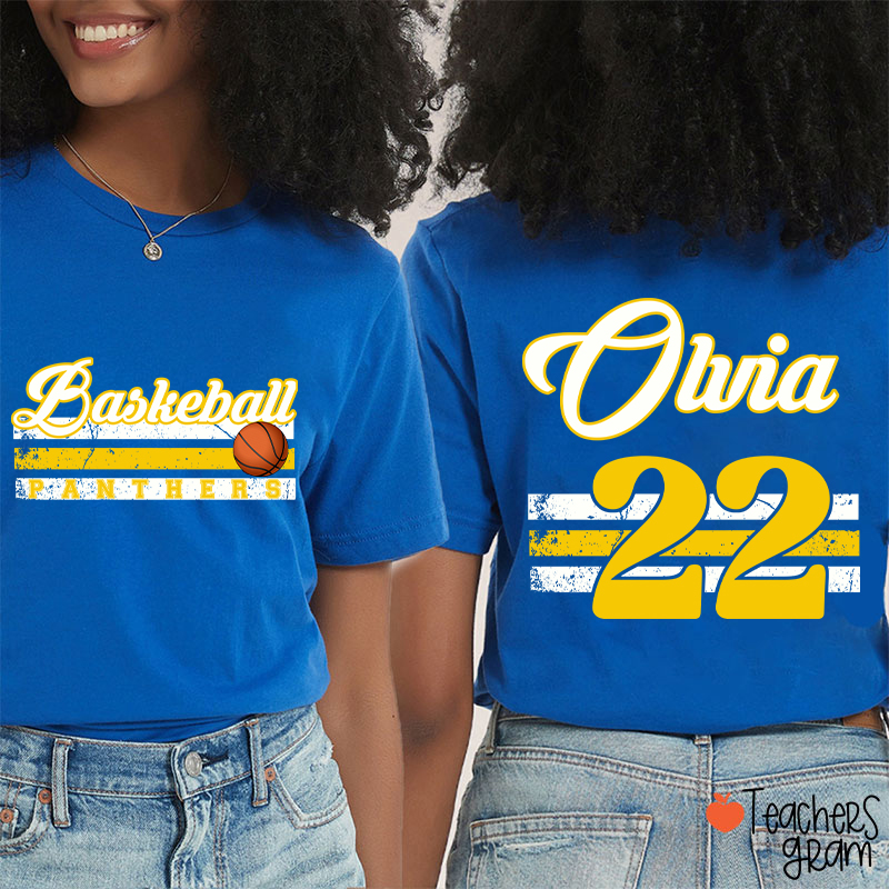 Personalized Name And Number Teacher Two Sided T-Shirt