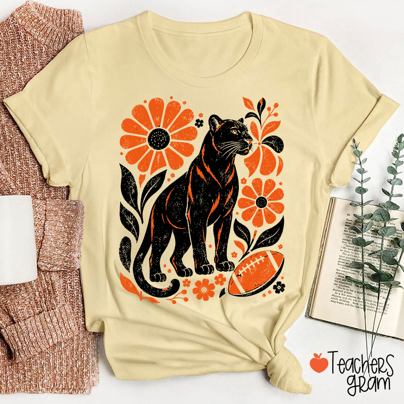Personalized Mascot Floral Football Vintage Graphic Teacher T‑Shirt