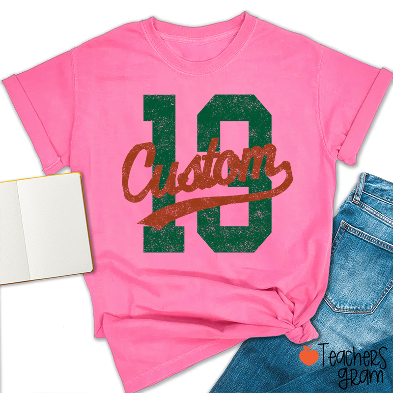 Personalized Mascot Distressed Sport Number Teacher T‑Shirt