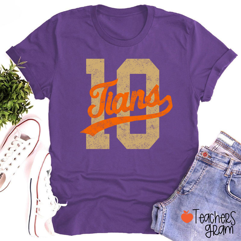 Personalized Mascot Distressed Sport Number Teacher T‑Shirt