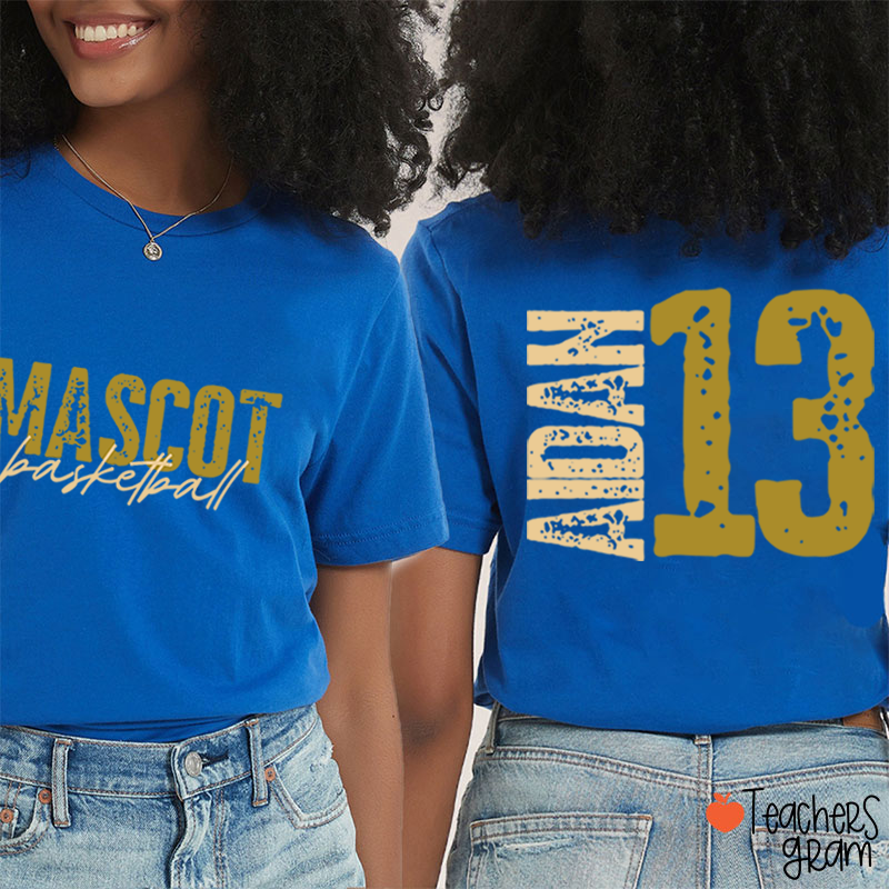 Personalized Mascot Name And Number Basketball Teacher Two Sided T-Shirt