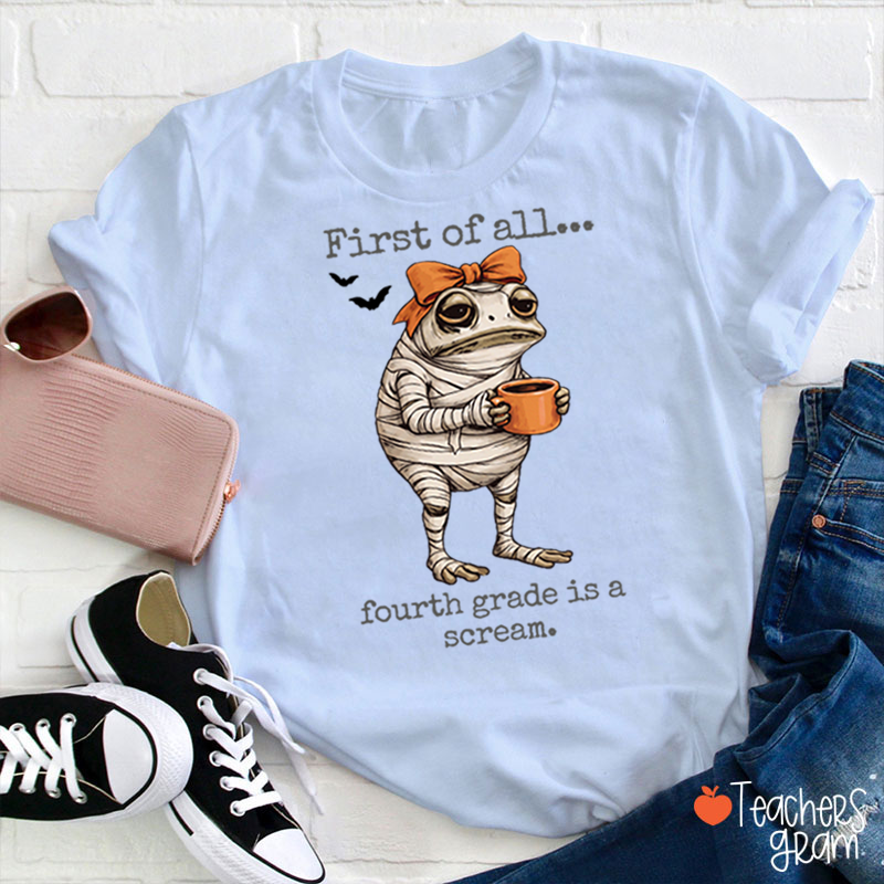 Personalized Grade Funny Frog Monster Character Bat Teacher T‑Shirt