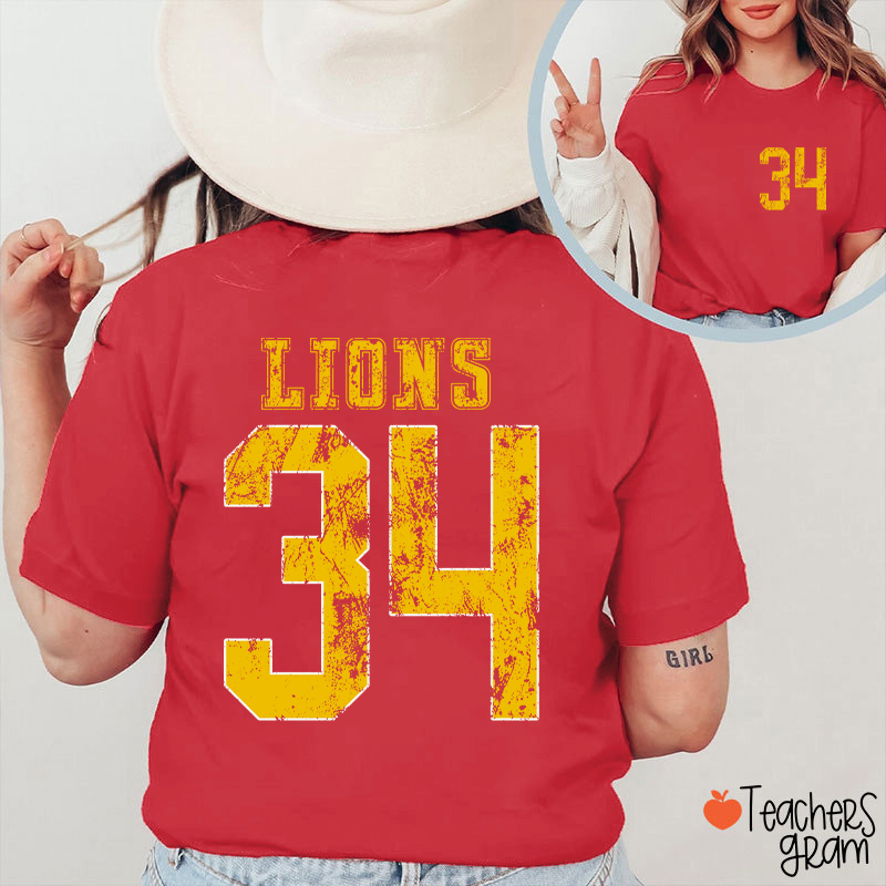 Personalized Mascot Number Faded Texture Sport Graphic Teacher Two Sided T‑Shirt