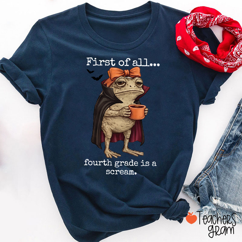 Personalized Grade Funny Frog Monster Character Bat Teacher T‑Shirt