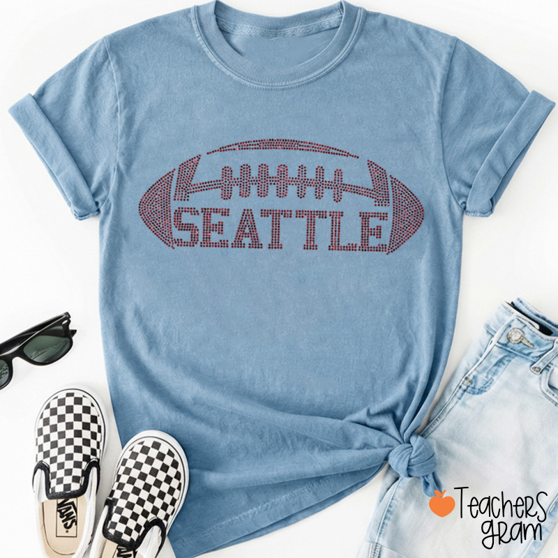 Personalized Color Text Football Sparkling Teacher T‑Shirt