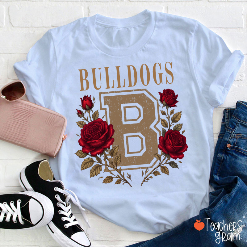 Personalized Mascot Sport Floral Initial Letter Teacher T‑Shirt