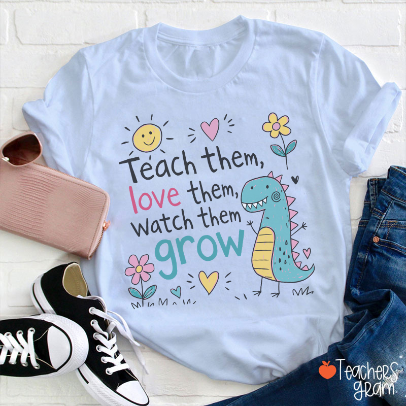 Cute Dinosaur Flower Quote Graphic Teacher T-Shirt