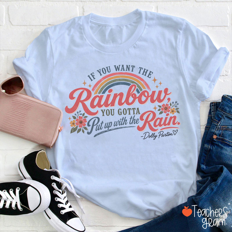 Dolly Parton Rainbow Quote Floral Teacher T‑Shirt