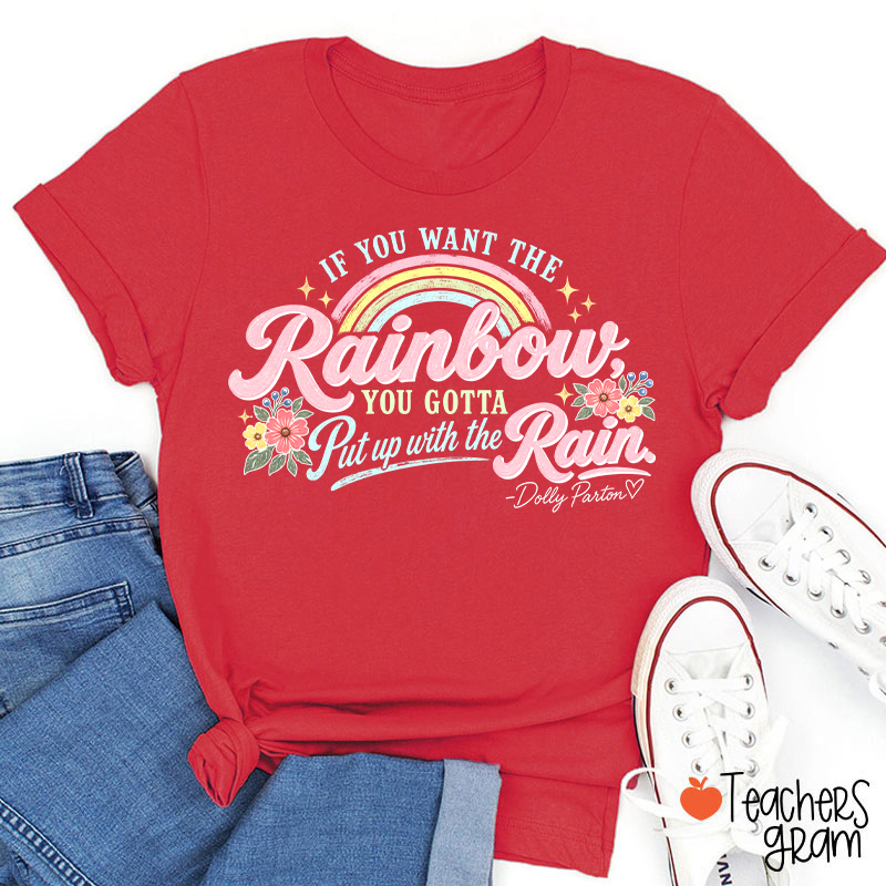 Dolly Parton Rainbow Quote Floral Teacher T‑Shirt