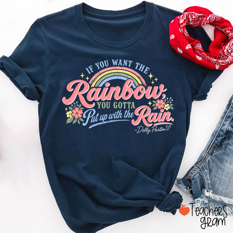 Dolly Parton Rainbow Quote Floral Teacher T‑Shirt