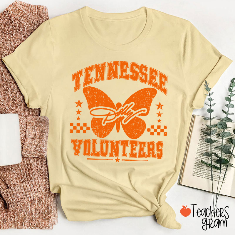 Tennessee Volunteers Dolly Distressed Butterfly Teacher T-Shirt