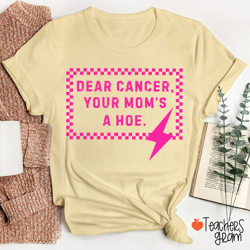 Funny Anti‑Cancer Quote Pink Checker Lightning Bolt Teacher T-Shirt
