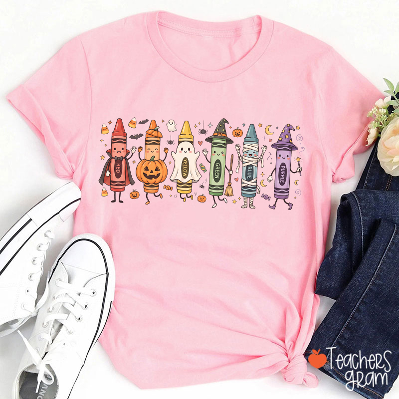 Halloween Cartoon Crayons Character Teacher T-Shirt