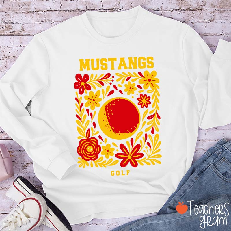 Personalized Mascot And Sport Flowers Teacher Long Sleeve T-Shirt