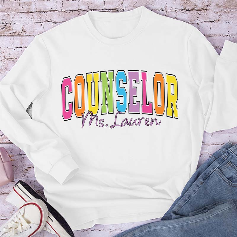 Personalized Name Grade Color Teacher Long Sleeve T-Shirt