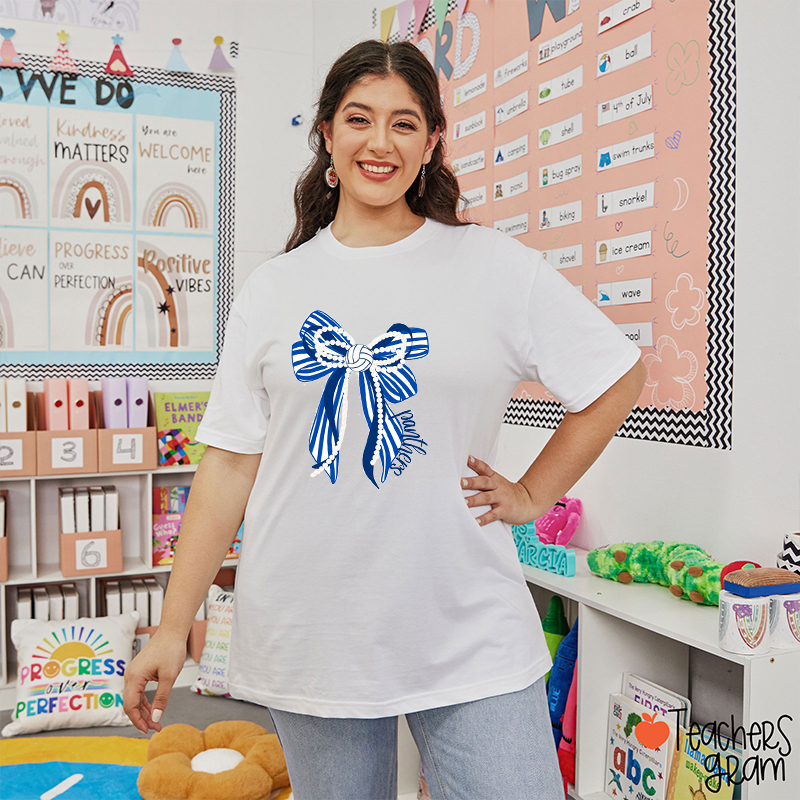 Personalized Mascot Coquette Bow Teacher T-Shirt