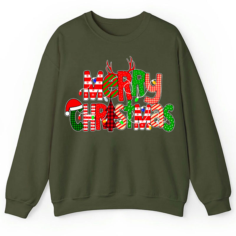 Merry Christmas With Rich Pattern Teacher Sweatshirt