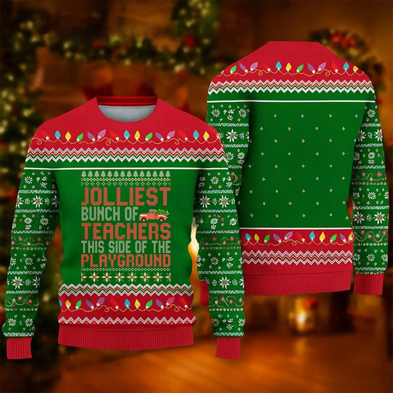 Jolliest Bunch Of Teachers This Side Of The Playground Teacher Ugly Fluffy Christmas Sweater