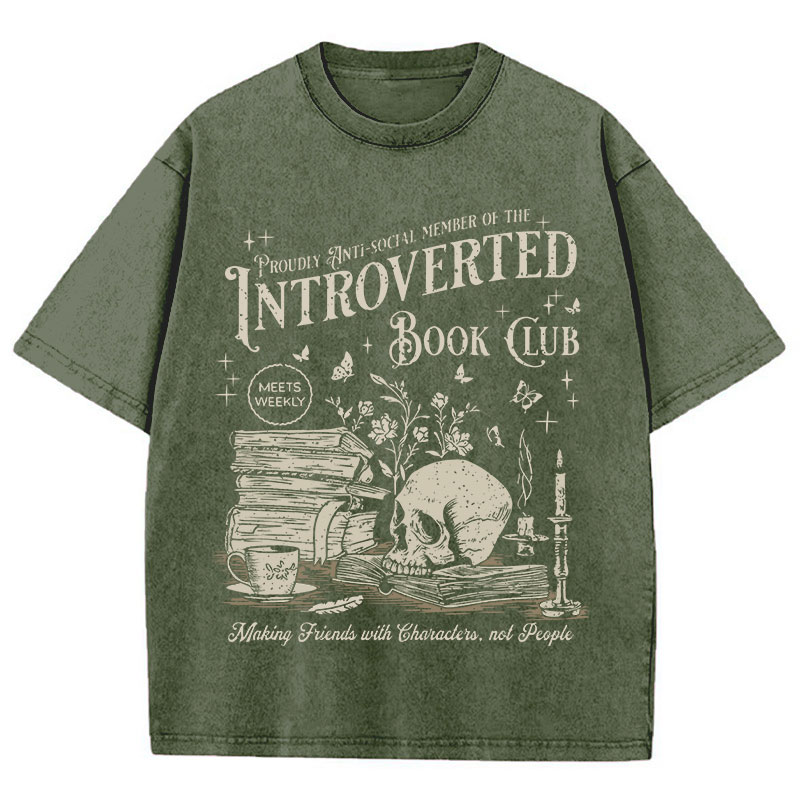 Introverted Book Club Teacher Washed T-Shirt