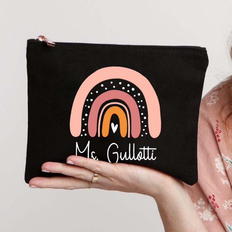 Personalized Pink Rainbow Teacher Makeup Bag